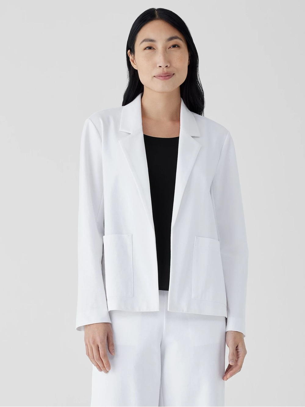 Eileen Fisher White Organic Cotton Open-Front Ponte Knit Blazer Size Large